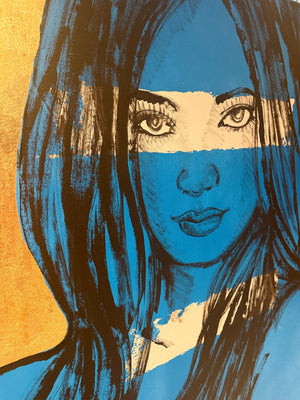 ‘Rosie’ – Blue Nude with Gold leaf Metal gilding on Canvas Original Artwork (David Bromley Original Artwork), David Bromley, , ,