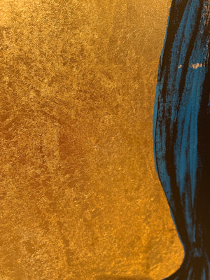 ‘Rosie’ – Blue Nude with Gold leaf Metal gilding on Canvas Original Artwork (David Bromley Original Artwork), David Bromley, , ,