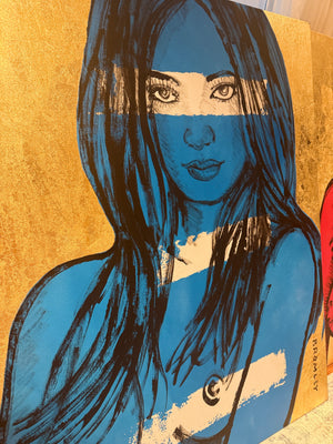 ‘Rosie’ – Blue Nude with Gold leaf Metal gilding on Canvas Original Artwork (David Bromley Original Artwork), David Bromley, , ,