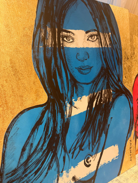‘Rosie’ – Blue Nude with Gold leaf Metal gilding on Canvas Original Artwork (David Bromley Original Artwork), David Bromley, , ,