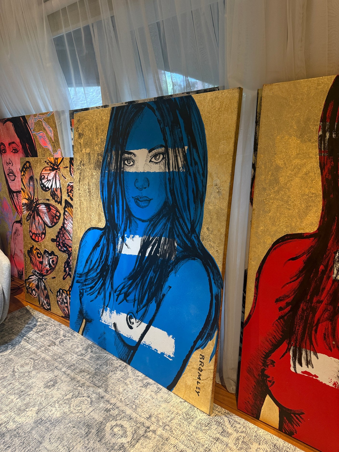 ‘Rosie’ – Blue Nude with Gold leaf Metal gilding on Canvas Original Artwork (David Bromley Original Artwork), David Bromley, , ,