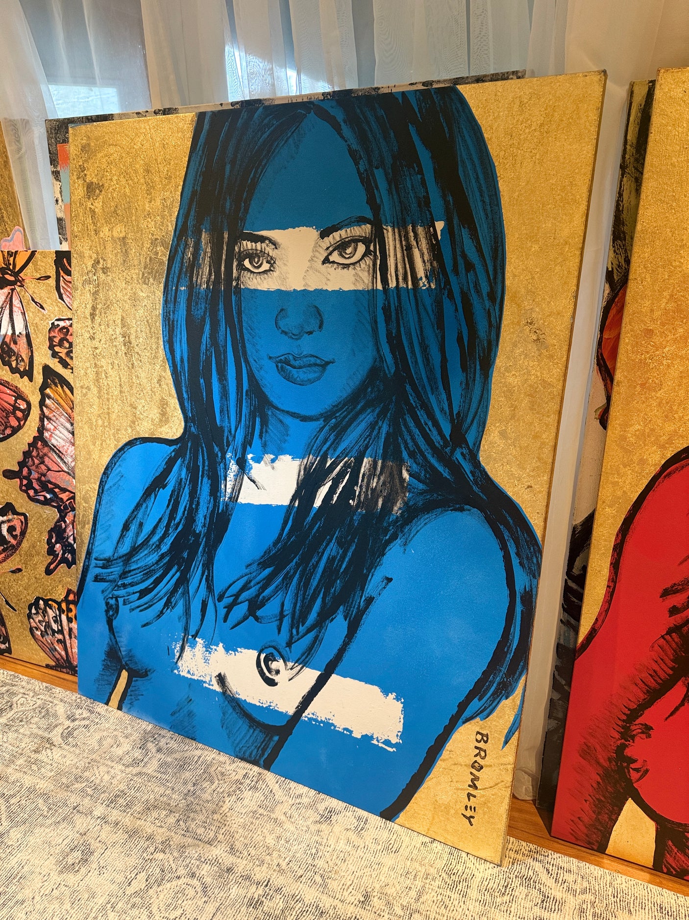 ‘Rosie’ – Blue Nude with Gold leaf Metal gilding on Canvas Original Artwork (David Bromley Original Artwork), David Bromley, , ,