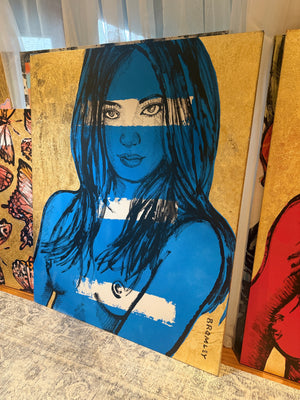 ‘Rosie’ – Blue Nude with Gold leaf Metal gilding on Canvas Original Artwork (David Bromley Original Artwork), David Bromley, , ,