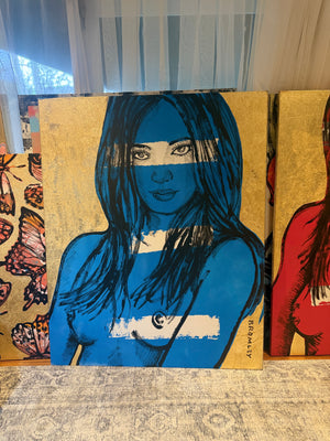 ‘Rosie’ – Blue Nude with Gold leaf Metal gilding on Canvas Original Artwork (David Bromley Original Artwork), David Bromley, , ,