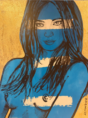 ‘Rosie’ – Blue Nude with Gold leaf Metal gilding on Canvas Original Artwork (David Bromley Original Artwork), David Bromley, , ,