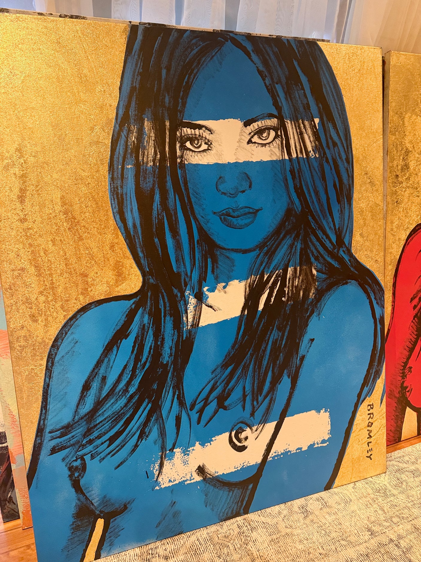 ‘Rosie’ – Blue Nude with Gold leaf Metal gilding on Canvas Original Artwork (David Bromley Original Artwork), David Bromley, , ,