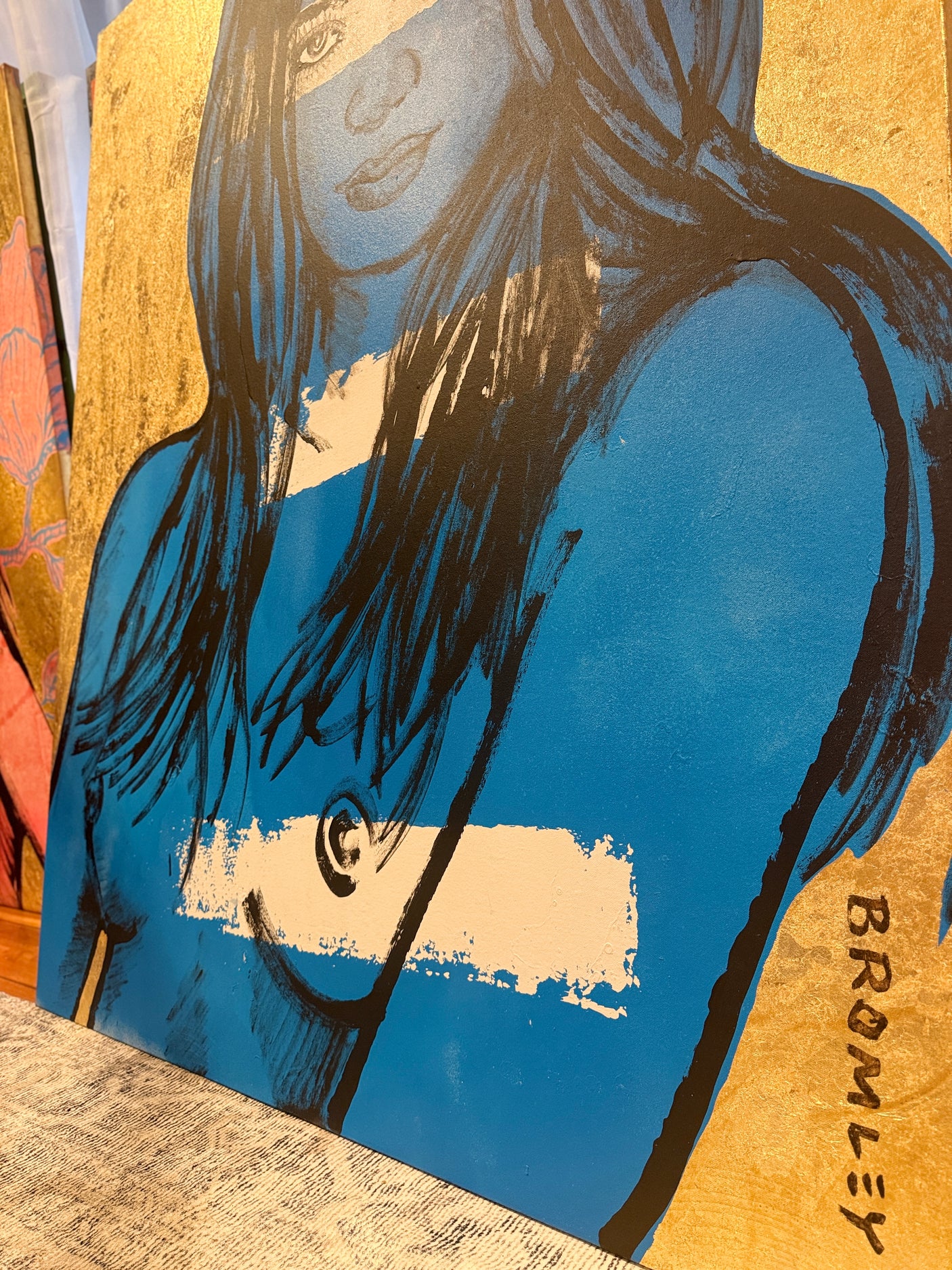 ‘Rosie’ – Blue Nude with Gold leaf Metal gilding on Canvas Original Artwork (David Bromley Original Artwork), David Bromley, , ,