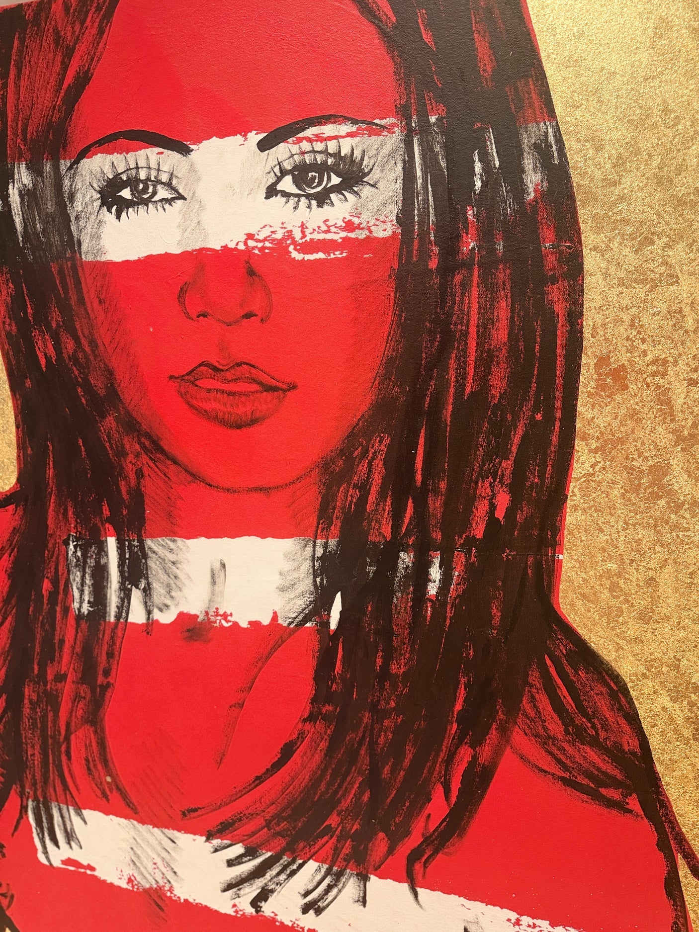 ‘Mallory’ Red Nude on Gold Leaf Metal gilding on Canvas (Original Artwork David Bromley), David Bromley, , ,