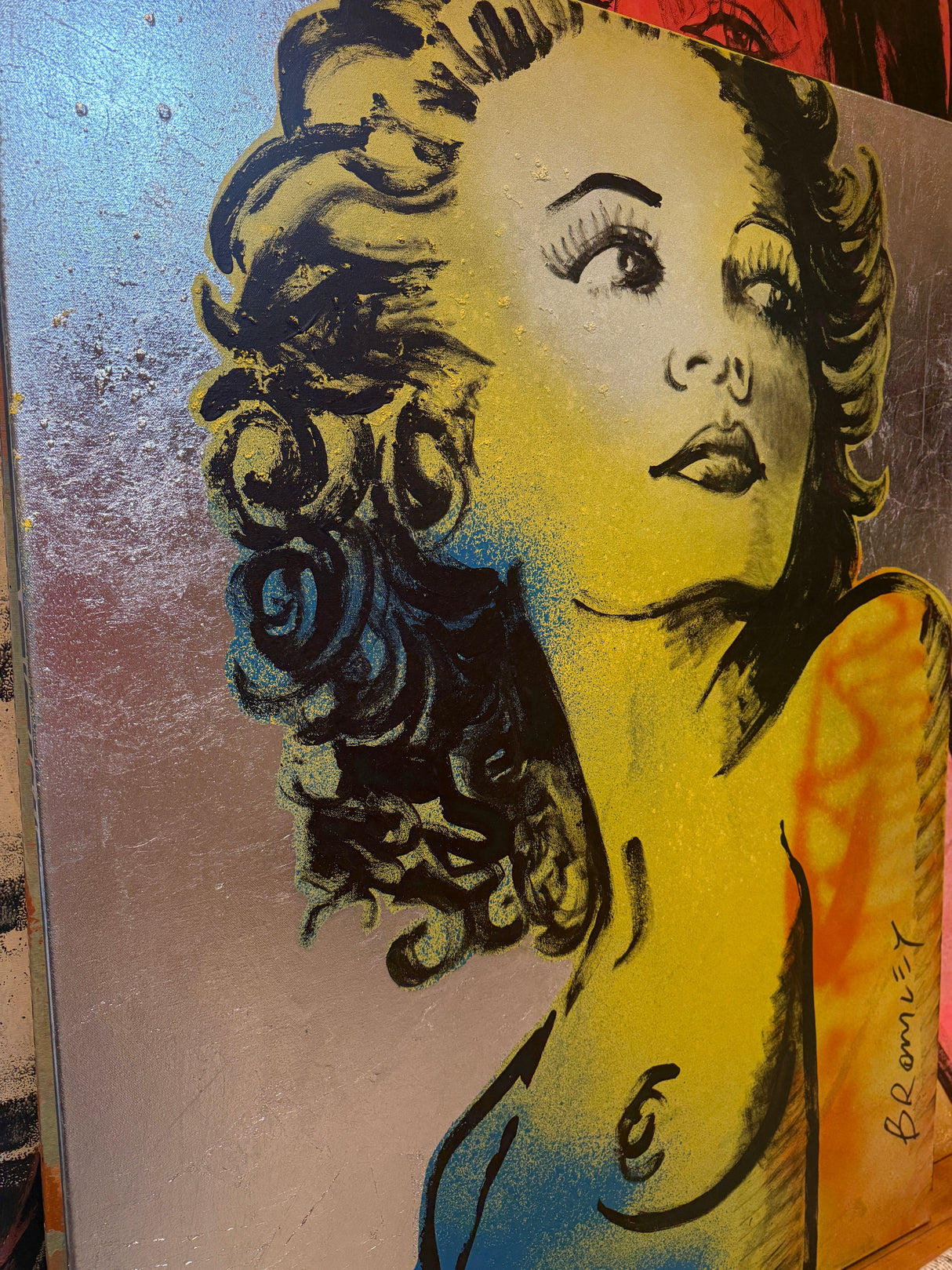 ‘Hilary’ Nude Acrylic and Oil on Silver Leaf Metal gilding on Canvas (Original Artwork David Bromley), David Bromley, , ,