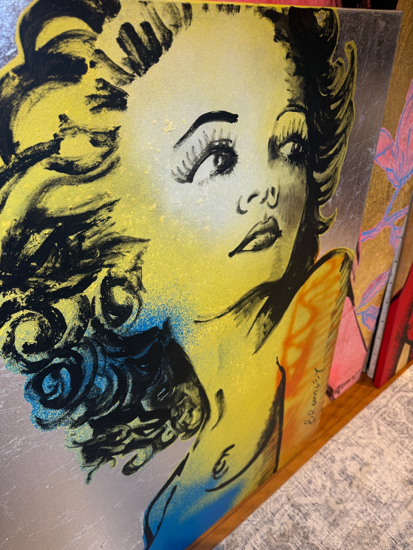 ‘Hilary’ Nude Acrylic and Oil on Silver Leaf Metal gilding on Canvas (Original Artwork David Bromley), David Bromley, , ,