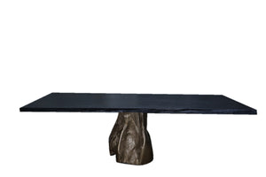 Caeli Burnt Suar Wood Dining table with Natural Edge and Gold Teak Root Base, Cocolea, , ,