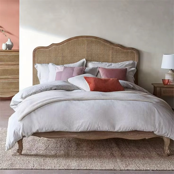 Loire Curved Rattan & Oak Queen Bed – French Provincial Design
