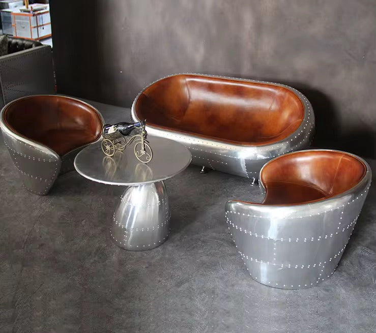 Gulfstream Aluminium and Leather Capsule Sofa, Cocolea, , ,