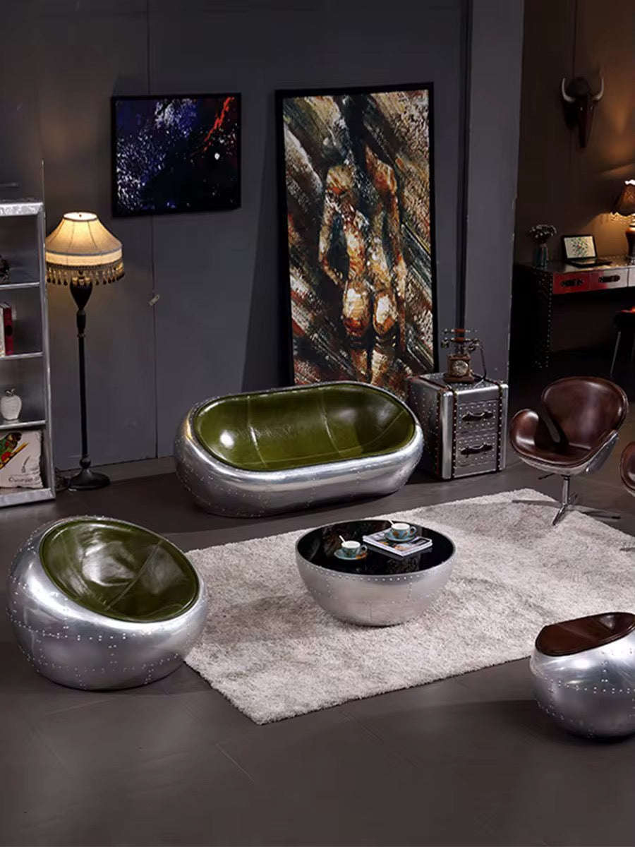 Gulfstream Aluminium and Leather Capsule Sofa, Cocolea, , ,