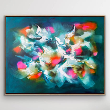Inner Bloom original oil on linen by Catherine Hiller, abstract art at Cocolea