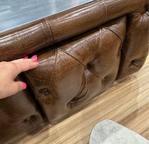 Thomas Spitfire Aluminium, Brass, Copper & Brown Leather Square Coffee Table with Storage  CLEARANCE FLOOR STOCK – ONLY ONE