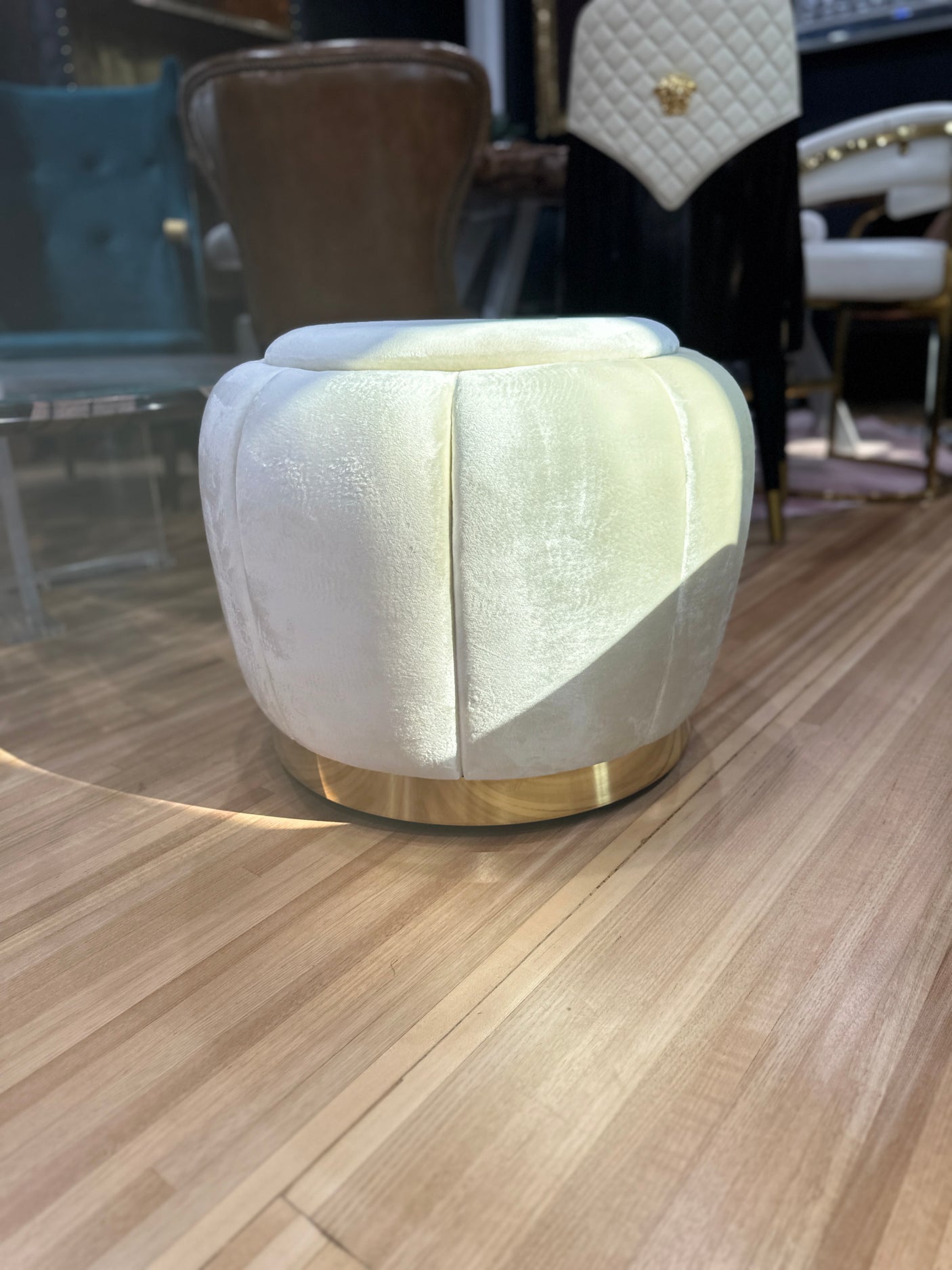 Florence Stool - Cream and brass, Cocolea, , ,