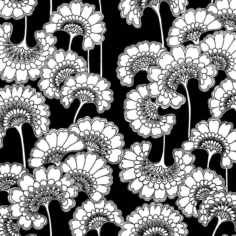 Japanese Floral Wallpaper, Cocolea Natty & Polly, Soot, Per roll (61.5 cm × 10 m),