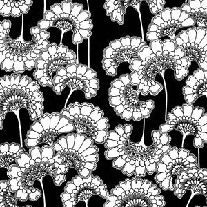 Japanese Floral Wallpaper, Cocolea Natty & Polly, Soot, Per roll (61.5 cm × 10 m),