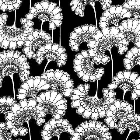 Japanese Floral Wallpaper, Cocolea Natty & Polly, Soot, Per roll (61.5 cm × 10 m),