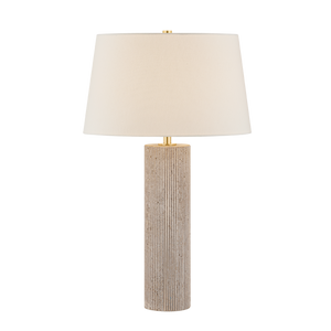 Highland Mills travertine table lamp by Hudson Valley Lighting in Aged Brass