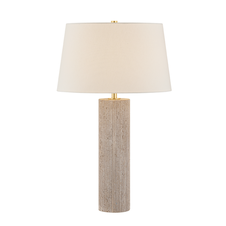 Highland Mills travertine table lamp by Hudson Valley Lighting in Aged Brass