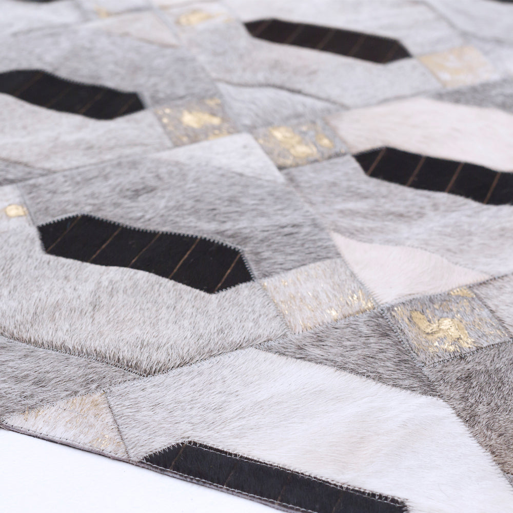 Linaje Gray, Black & Gold Art Hide Rug, Cocolea, , ,