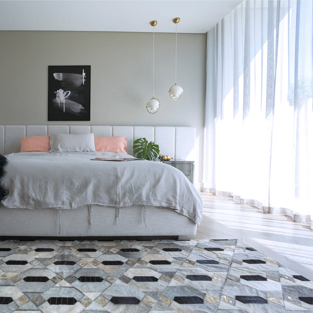 Linaje Gray, Black & Gold Art Hide Rug, Cocolea, , ,