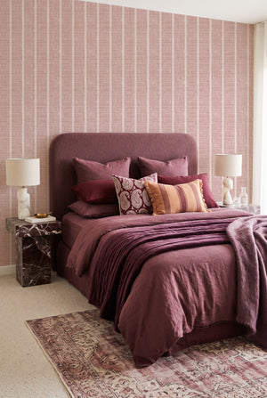 Linen Double Stripe wallpaper in Dusty Rose Pink by Olive et Oriel