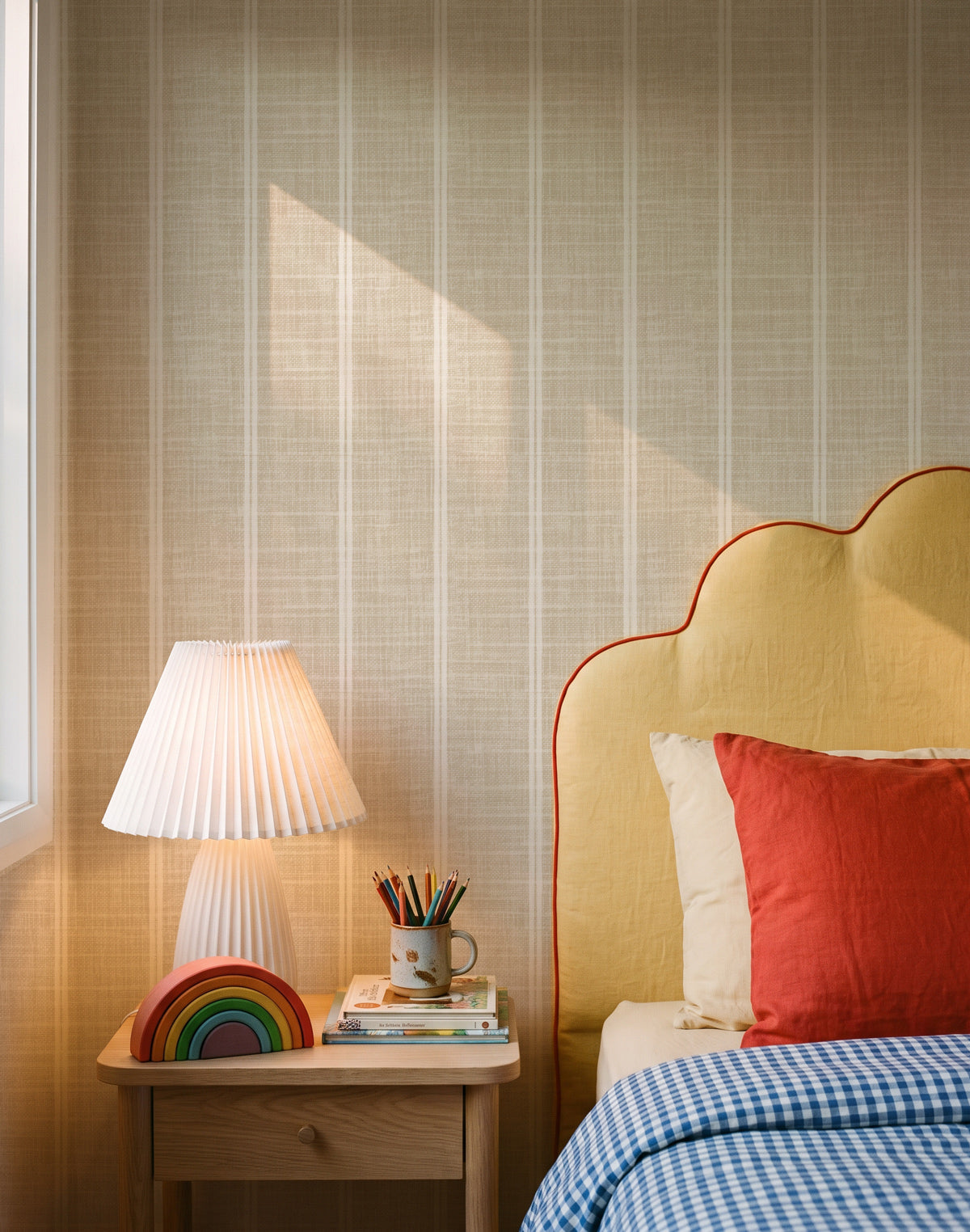 Linen Double Stripe wallpaper in Oatmeal by Olive et Oriel