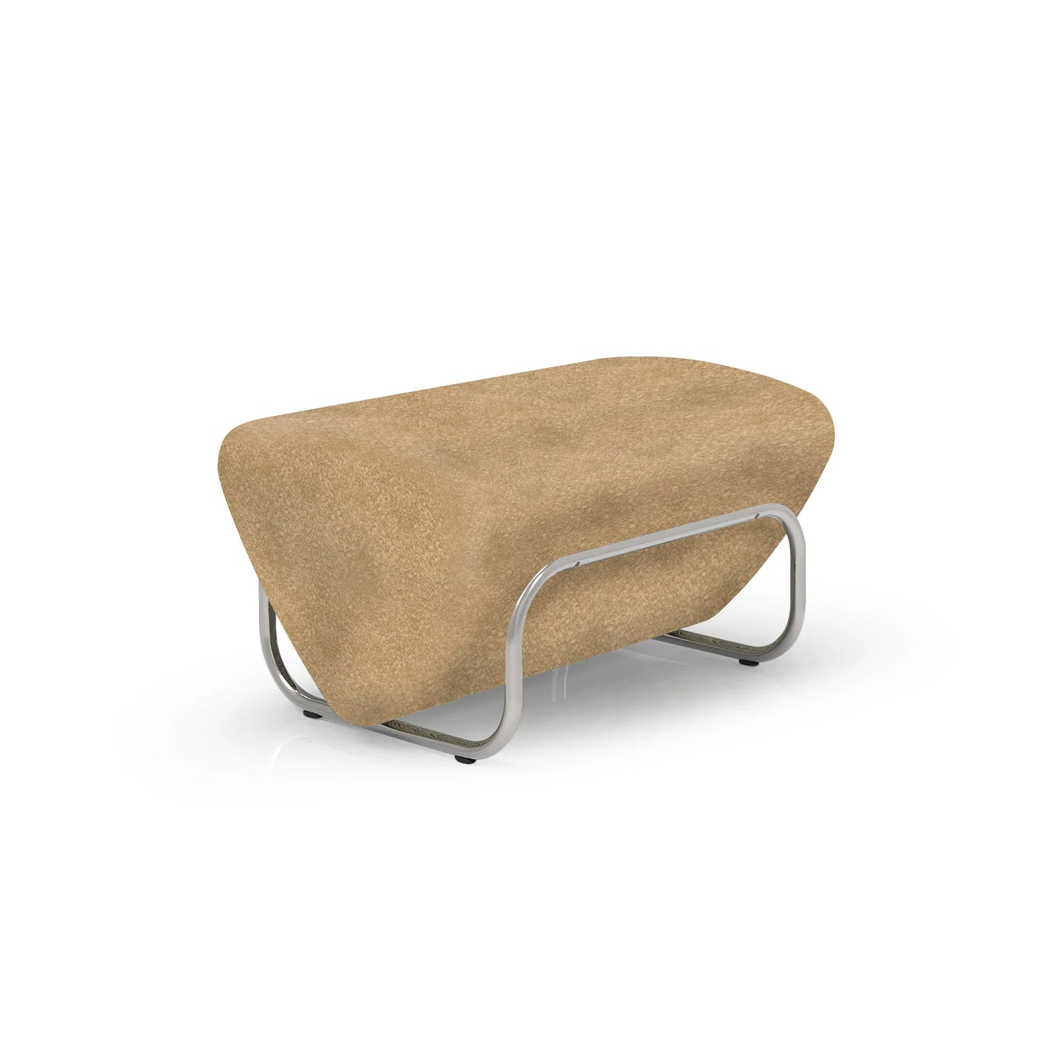 Trend Foot Stool with Bouclé, Cocolea, Buff, Chrome,
