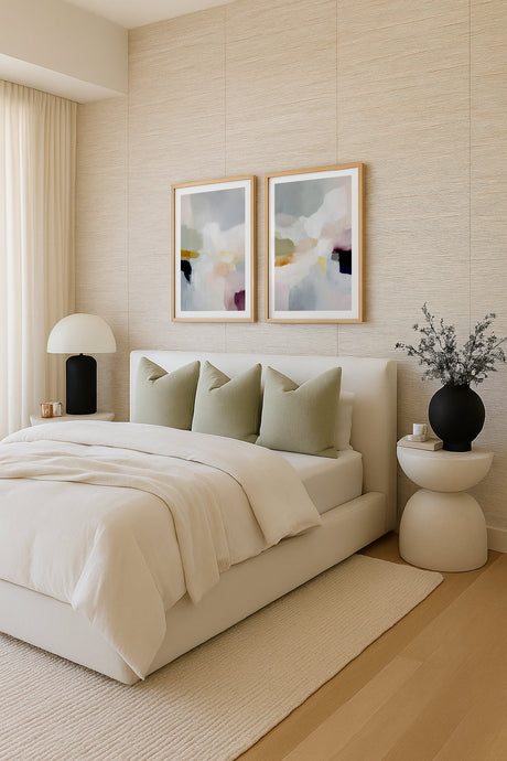 Luxe Beige Authentic Grasscloth Wallpaper by Olive et Oriel