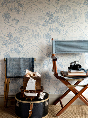 Voyage 1929 Wallpaper, Cocolea Natty & Polly, Vintage Blue, Per roll (53 cm × 10 m),