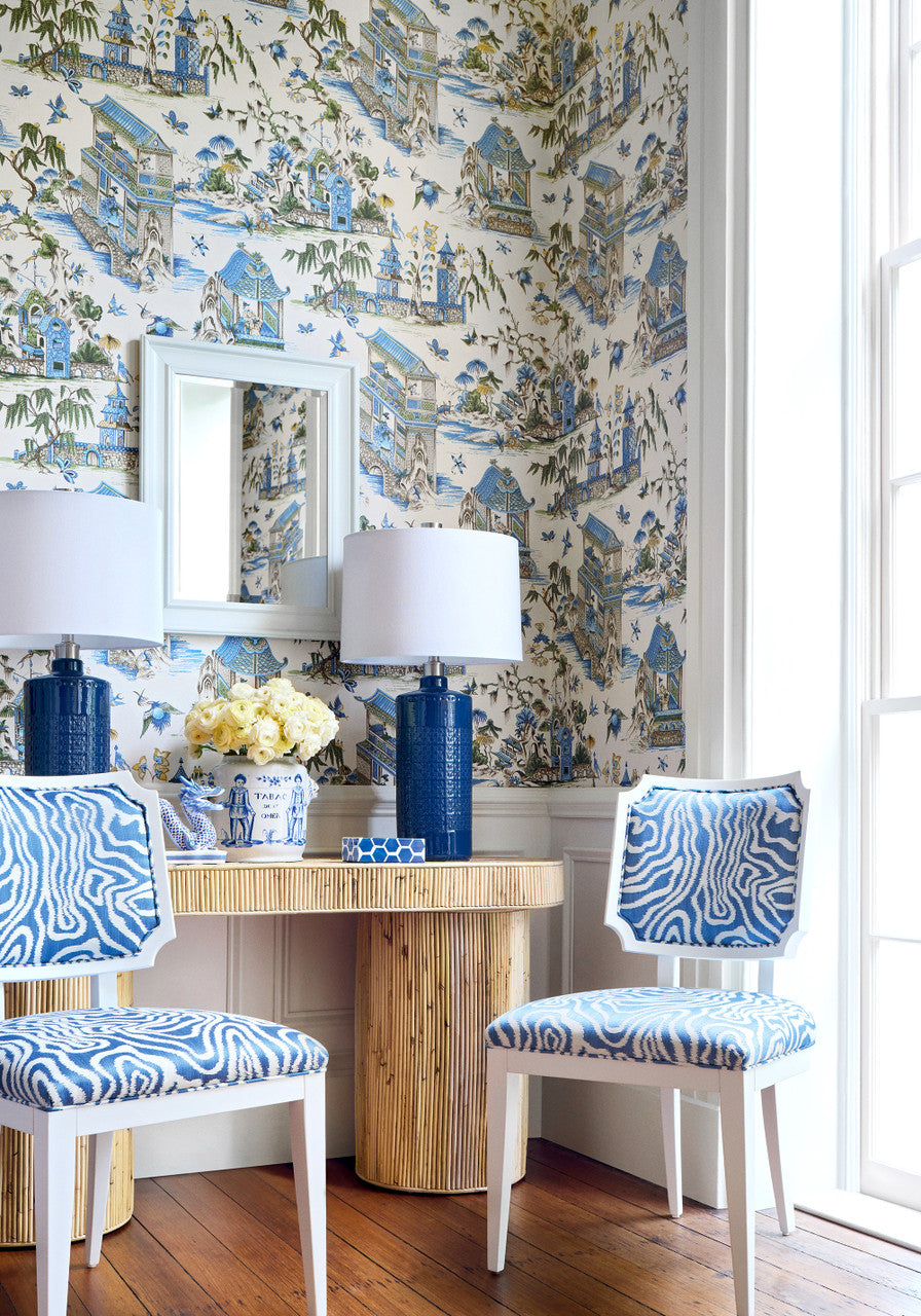 Grand Palace wallpaper in Blue / Green by Natty & Polly, full pattern view