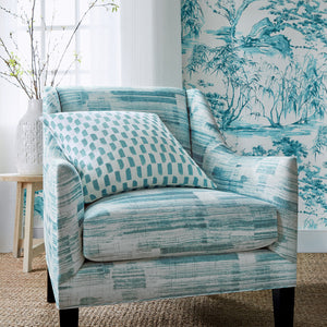 Kyoto wallpaper in Robins Egg by Natty & Polly, styled in an interior