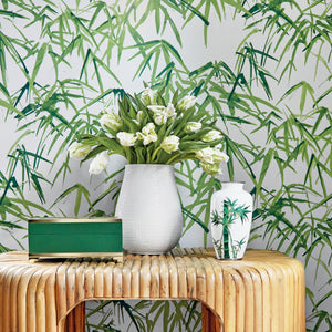 Kyoto Leaves wallpaper by Natty & Polly, styled in an interior