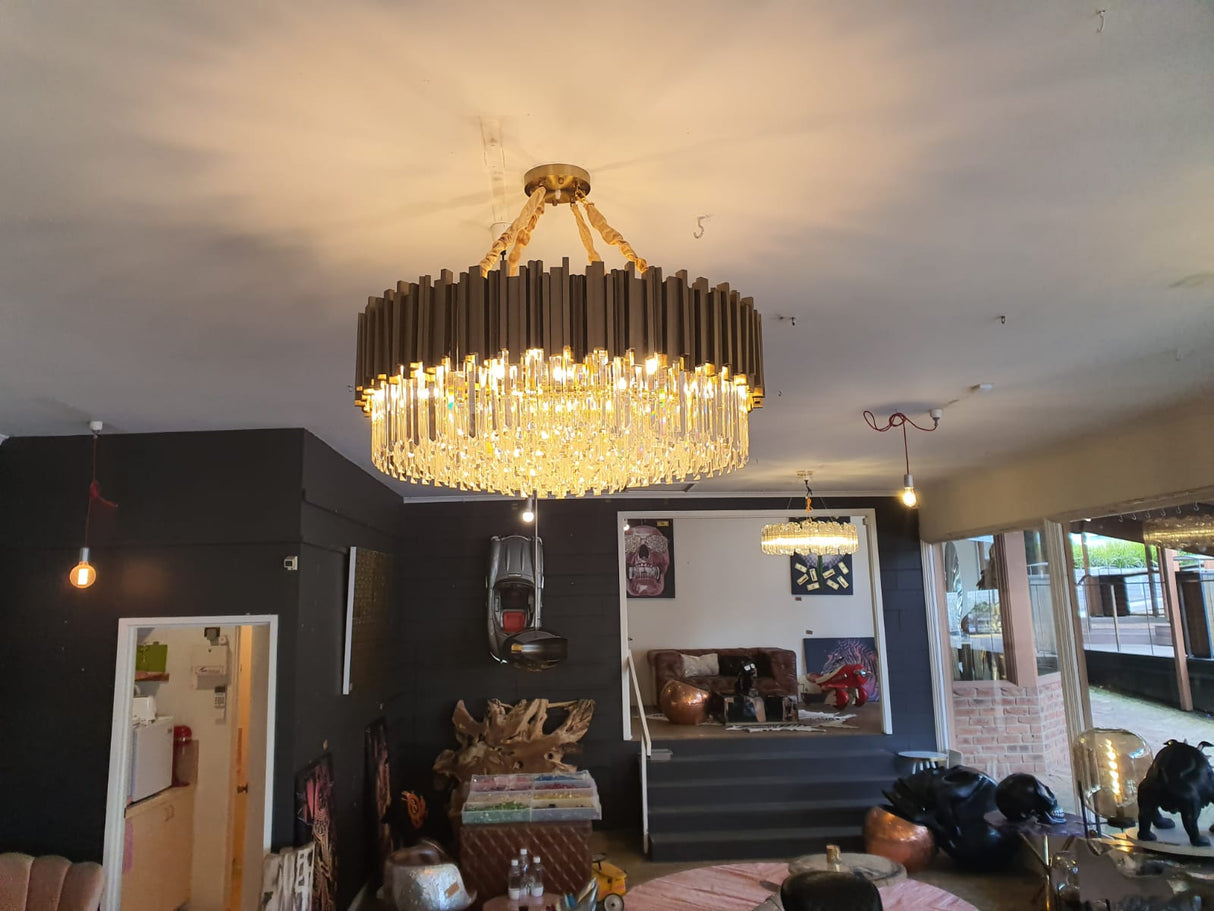 Zohar Round Crystal and Gold Metal Chandelier, Cocolea, , ,