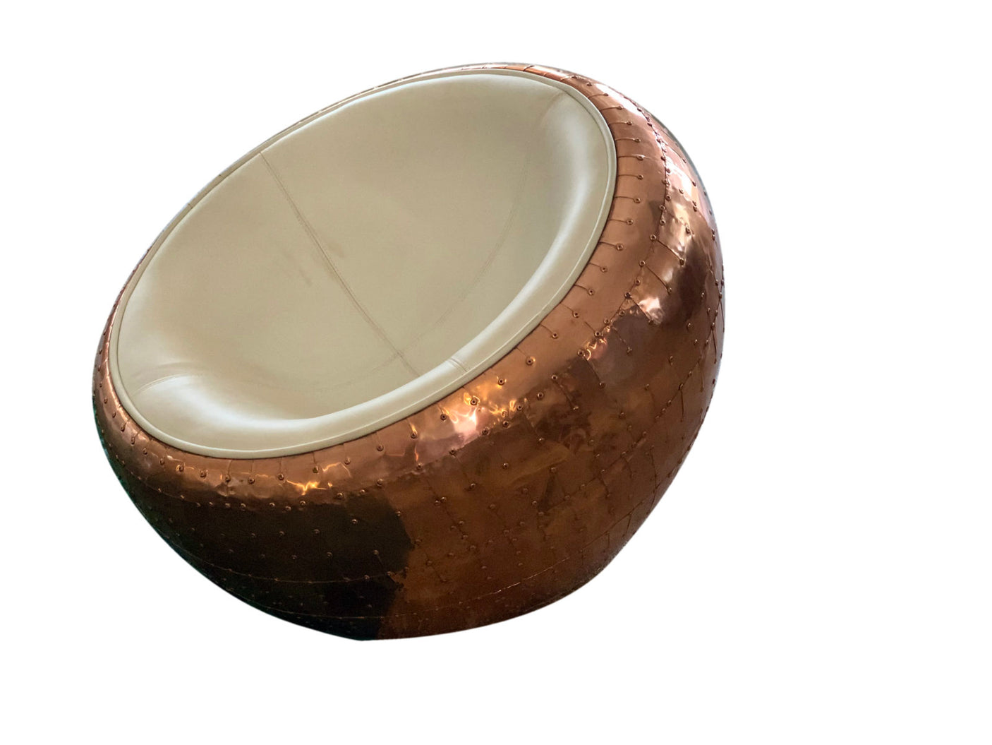 Wright Flyer Copper and White Leather Large Cocoon Stool, Cocolea, , ,