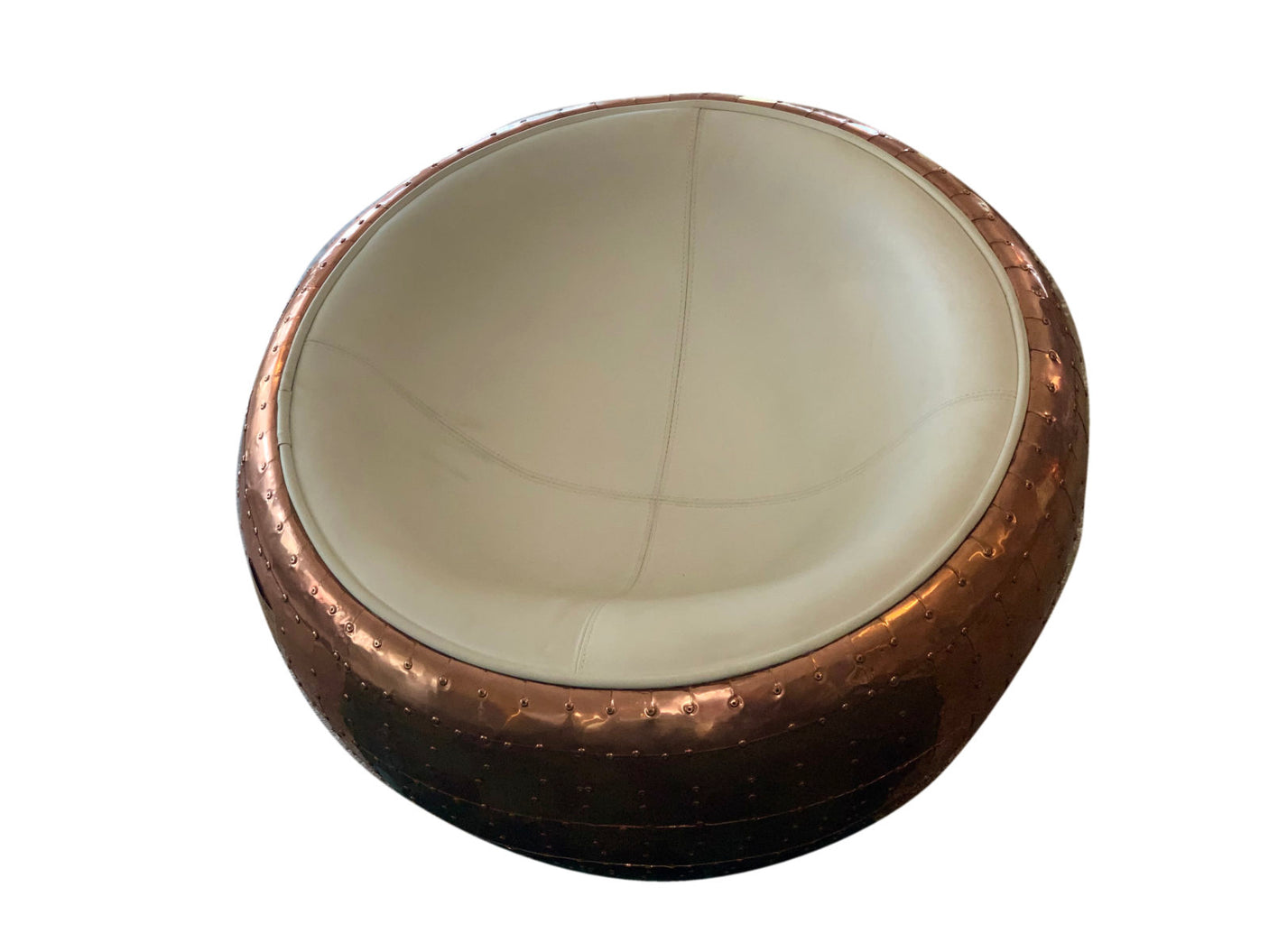 Wright Flyer Copper and White Leather Large Cocoon Stool, Cocolea, , ,