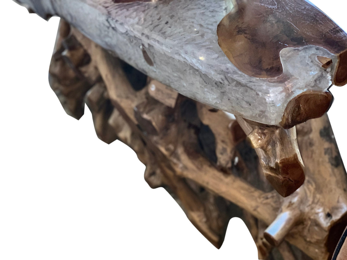 Natural Teak Root Wood Console Table with resin top, Cocolea, , ,