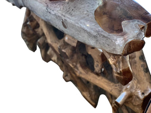 Natural Teak Root Wood Console Table with resin top, Cocolea, , ,