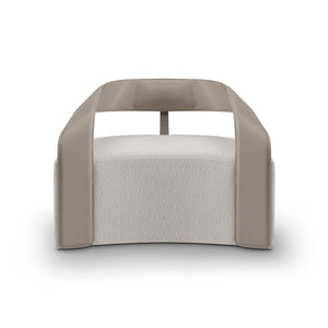 Maison Debrah Overture sculptural armchair with leather arms and brushed nickel steel back