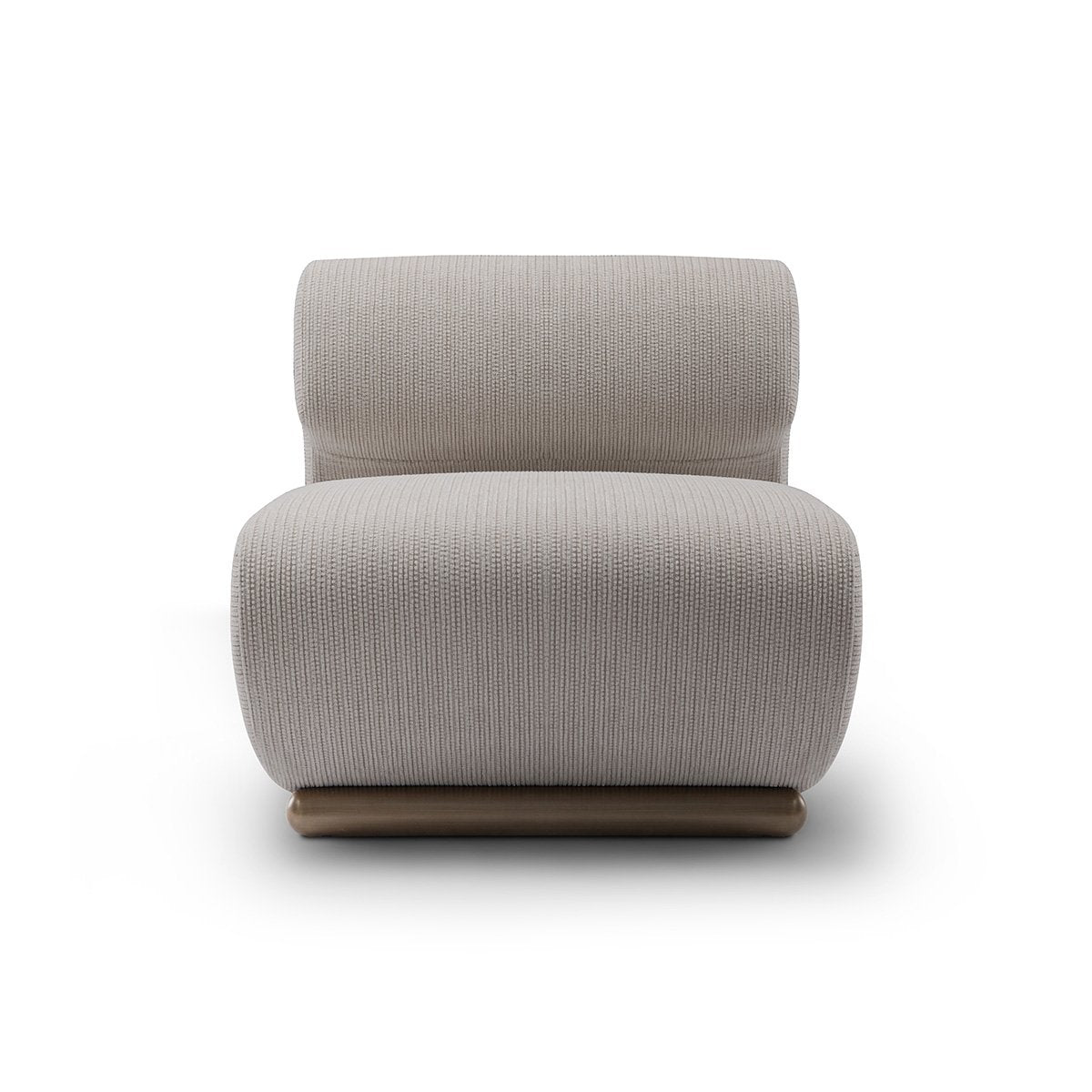Maison Debrah Avalon sculpted fabric armchair on slim brushed copper stainless steel legs
