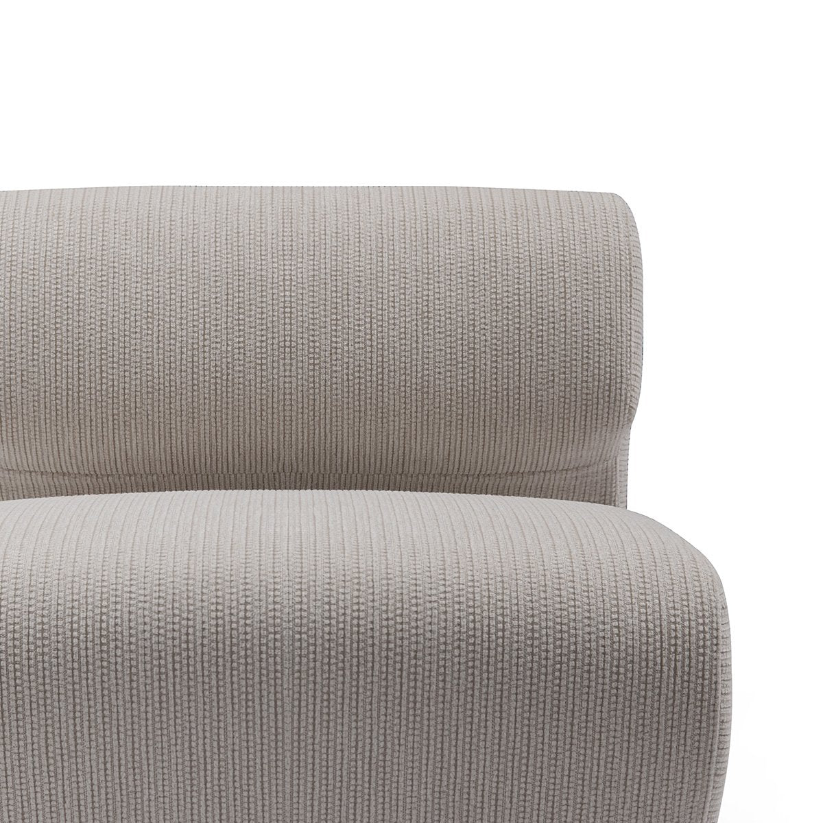 Maison Debrah Avalon sculpted fabric armchair on slim brushed copper stainless steel legs — view 3
