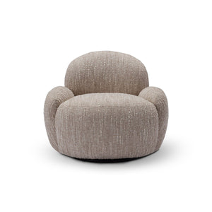Maison Debrah Falion round swivel armchair in warm oatmeal chenille on black matte base