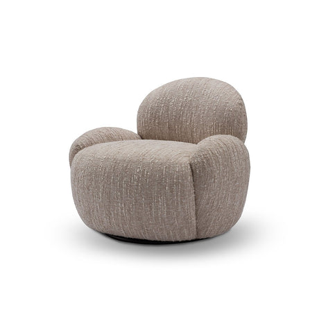 Maison Debrah Falion round swivel armchair in warm oatmeal chenille on black matte base — view 2