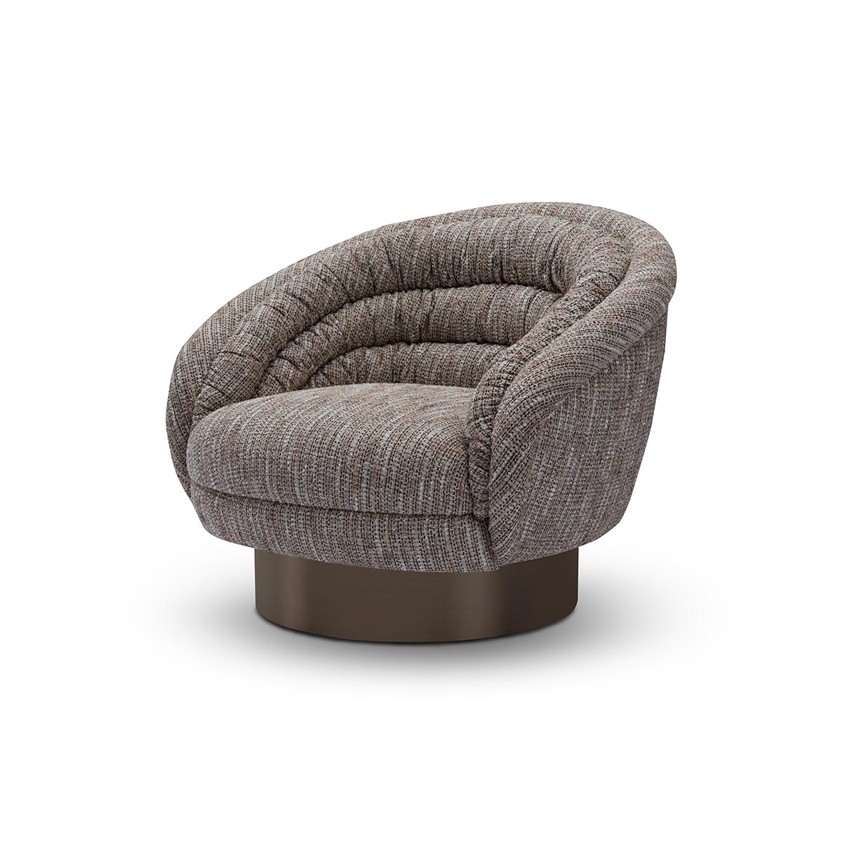 Maison Debrah Pestor banded lounge armchair in charcoal textured fabric on a brushed copper base — view 2
