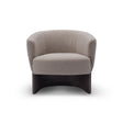 Maison Debrah Rexor curved tub armchair in warm grey woven fabric on an arched dark grey ash base