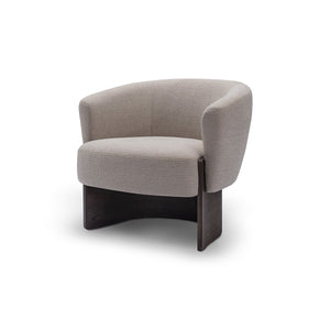 Maison Debrah Rexor curved tub armchair in warm grey woven fabric on an arched dark grey ash base — view 2
