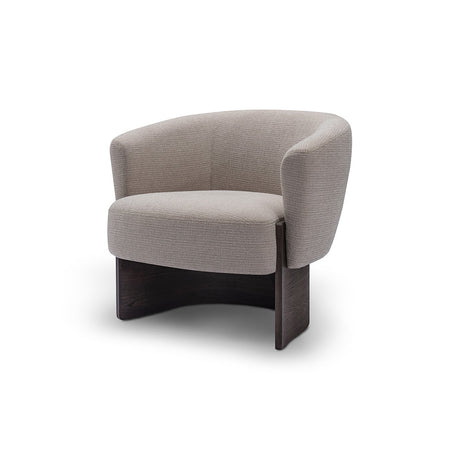 Maison Debrah Rexor curved tub armchair in warm grey woven fabric on an arched dark grey ash base — view 2